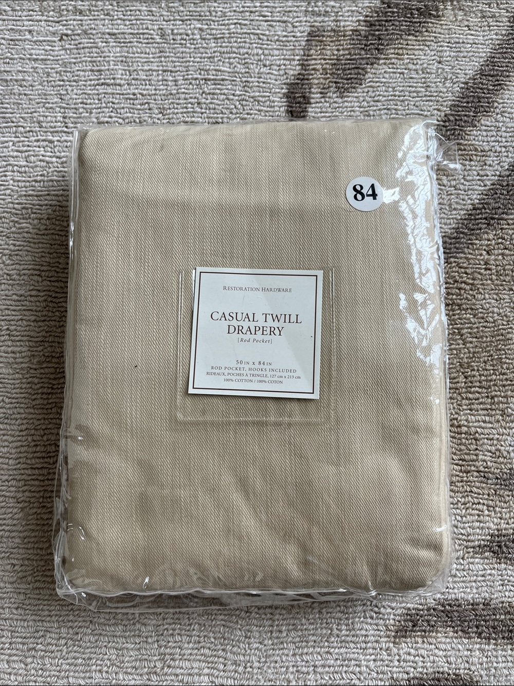 Restoration Hardware Casual Twill Drapery Panel - linen 50x84